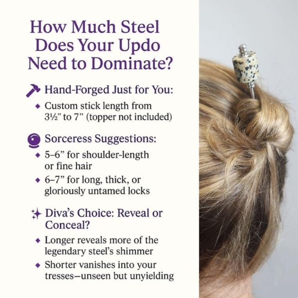 ♜ Dalmatian Jasper Tresskeep Hair Stick, Strong Hold, Effortless Feel, Epic Look - Picture 5 of 9